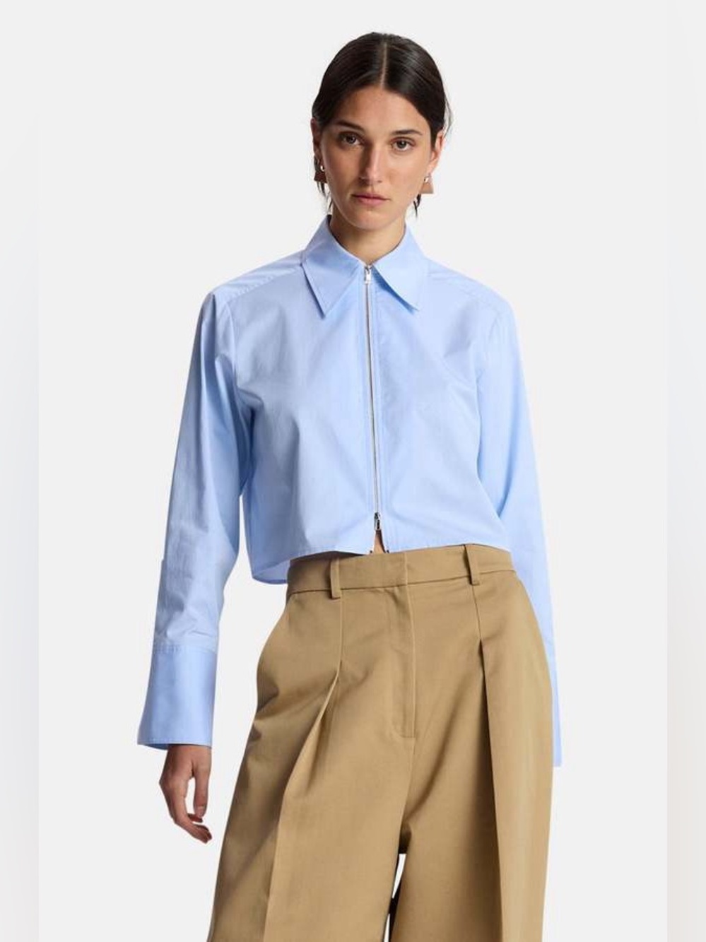 A.L.C. Light Blue Women's Cropped Zip Shirt Jacket